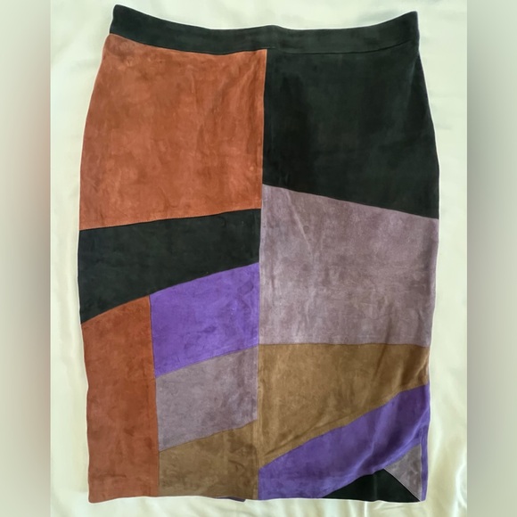 Sezane Colorblock Suede Midi Skirt in Brown, Green, Purple - Picture 2 of 10